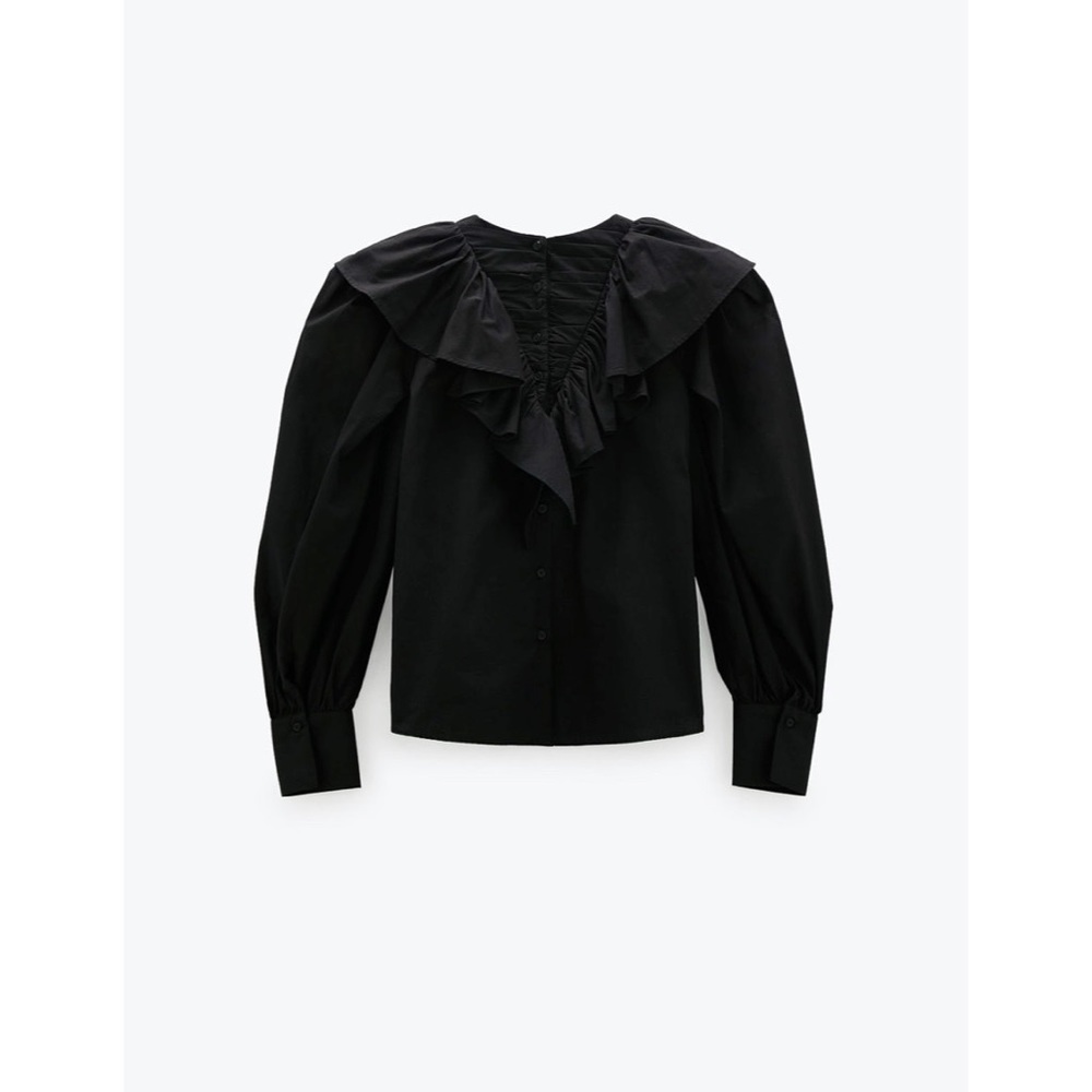 NWT ZARA ruffled poplin black shirt top - Picture 9 of 11